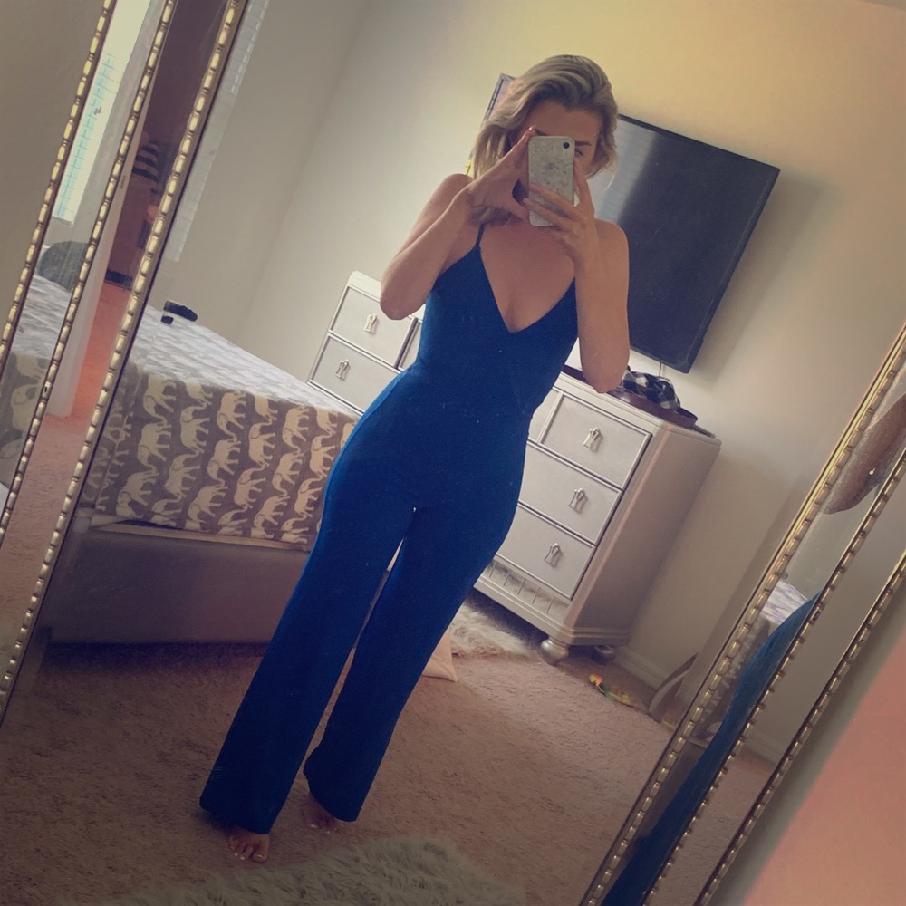 Royal blue jumpsuit w/ lace back